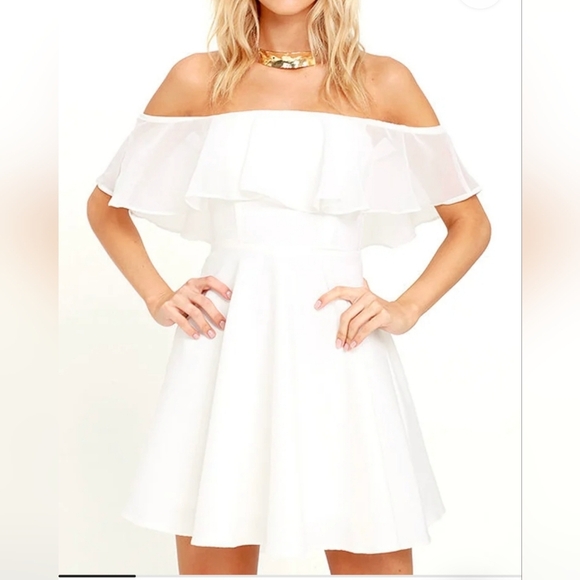 Lulus Dresses & Skirts - Lulus Size Small White Off The Shoulder‎ Mini Skater Swing